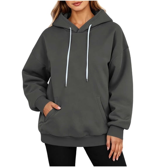 Vrorvz Womens Hooded Sweatshirt Drawstring Long Sleeve Sweatshirts Casual Loose Soft Lounge Top with Pockets