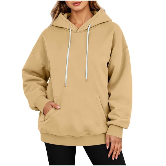 Vrorvz Womens Hooded Sweatshirt Drawstring Long Sleeve Sweatshirts Casual Loose Soft Lounge Top with Pockets
