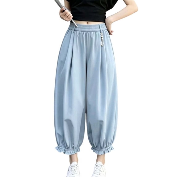 Vrorvz Womens Jogger Pants Elastic Waisted Pant Summer Casual Work Comfortable Trouser Palazzo Loose Trouser