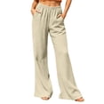 thumbnail image 1 of Vrorvz Womens Long Pants Elastic Waisted Straight Leg Pant Casual Loose Summer Trouser Stretch Trouser with Pocket, 1 of 5