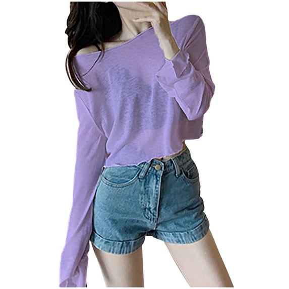 Vrorvz Womens Long Sleeve Cover up Tops Summer Lightweight Crop Shirts Beach Vacation Summer Top Clothes