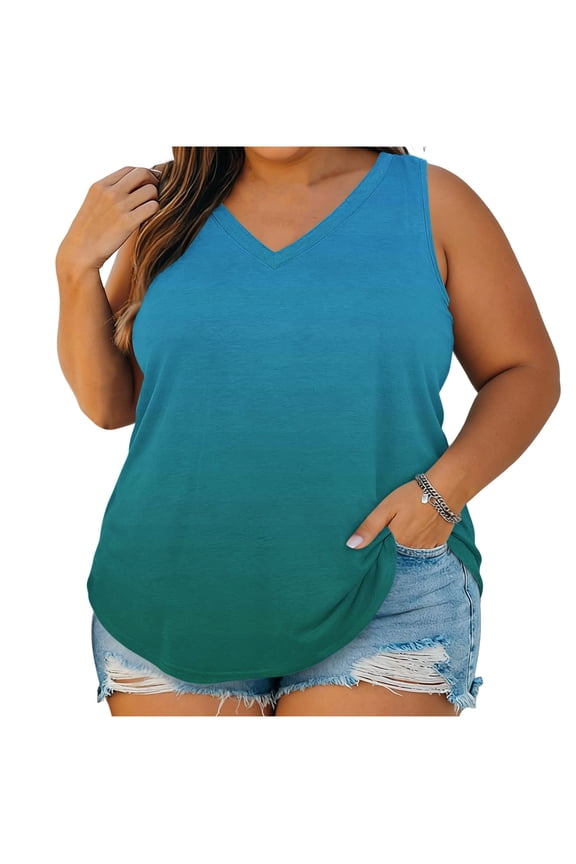 Womens Plus Size Tank Sleeveless Summer Vacation Beach V Neck Tops Breathable Comfortable Shirts
