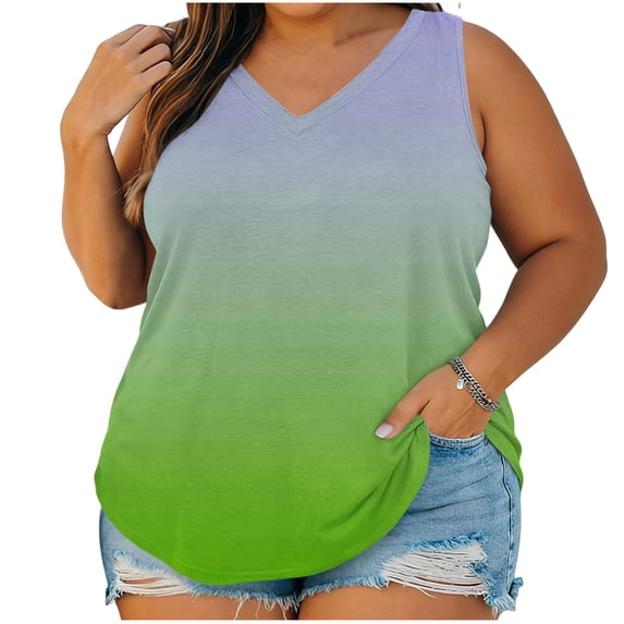 Vrorvz Womens Plus Size Tank Sleeveless Summer Vacation Beach V Neck Tops Breathable Comfortable Shirts