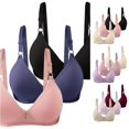 thumbnail image 1 of Vrotazzy 3PC Women Solid Cup Gathered Breathable Side Fold Adjustable Shoulder Strap Large Bra Underwear Set 3PCS, 1 of 3