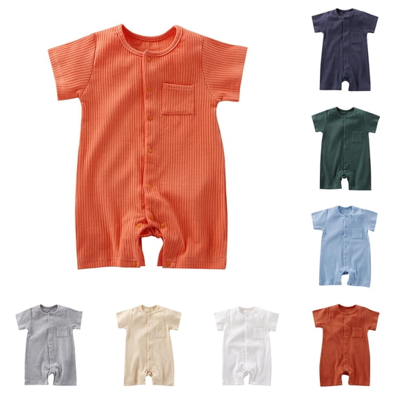Vrotazzy Baby Boy Girl Summer Ribbed Romper Jumpsuit Solid Short Sleeve Bodysuit Outfit,Sizes 12-18 Months