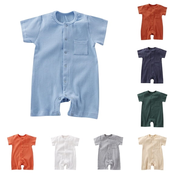 Vrotazzy Baby Boy Girl Summer Ribbed Romper Jumpsuit Solid Short Sleeve Bodysuit Outfit,Sizes 3-6 Months