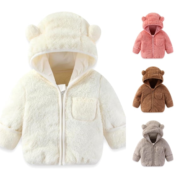 Vrotazzy Baby Boys Girls Winter Coat Fold Over Mittens Outwear Jacket Warm Clothes Bear Hooded