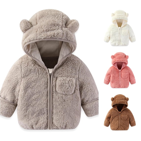 Vrotazzy Baby Boys Girls Winter Coat Fold Over Mittens Outwear Jacket Warm Clothes Bear Hooded