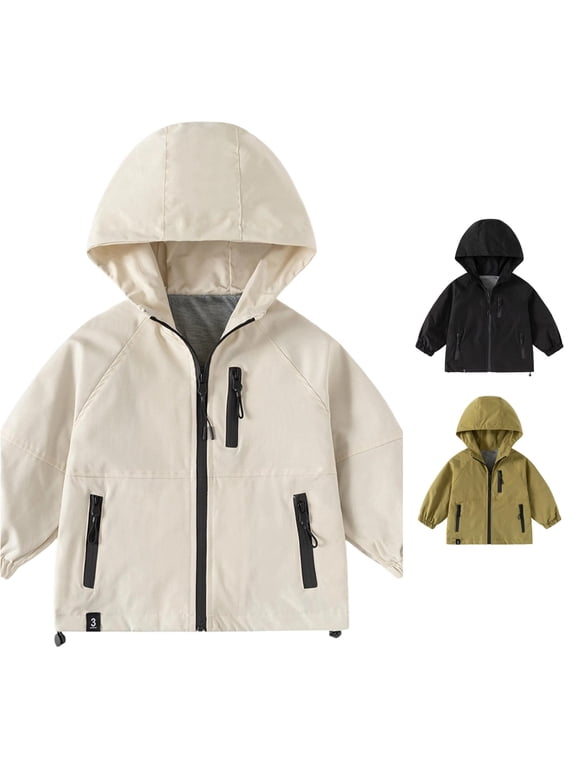 Boys Hooded Windbreaker Jacket Lightweight Zip Front Outdoor Casual School Coat for Kids Age 2 To 13 Years