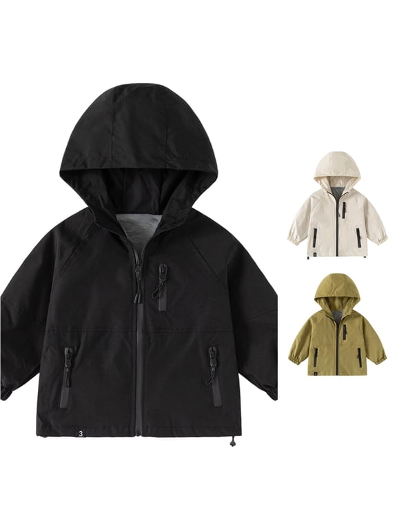 Boys Hooded Windbreaker Jacket Lightweight Zip Front Outdoor Casual School Coat for Kids Age 2 To 13 Years