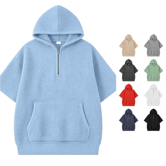 Vrotazzy Boys Knit Short Sleeve Hooded Sweatshirt Casual Pullover Top for Kids Youth Children,Sizes 13-14 Years