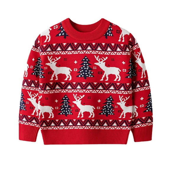 Vrotazzy Boys Reindeer Knitted Pullover Sweater for Autumn Winter Children Girls Holiday Casual Wear