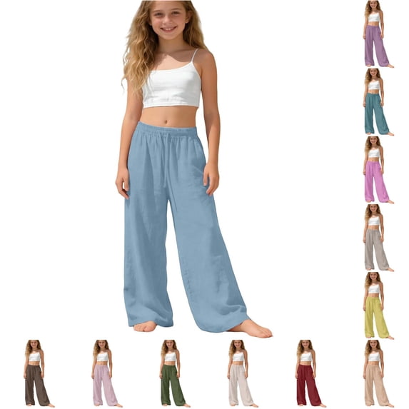 Vrotazzy Casual Girls Pants for Everyday Comfort and Style - Elastic Waist Trousers for School Outdoor and Play