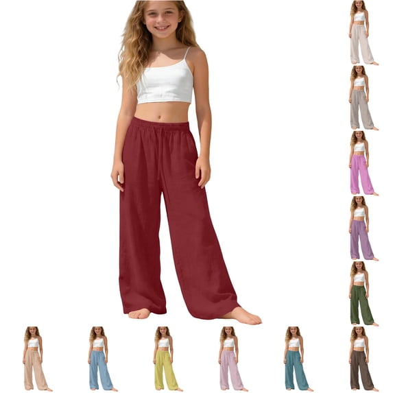 Vrotazzy Casual Girls Pants for Everyday Comfort and Style - Elastic Waist Trousers for School Outdoor and Play