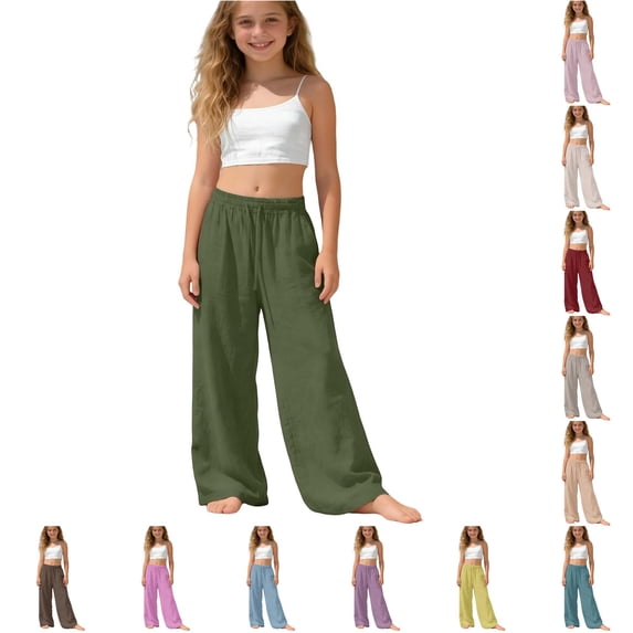 Vrotazzy Casual Girls Pants for Everyday Comfort and Style - Elastic Waist Trousers for School Outdoor and Play