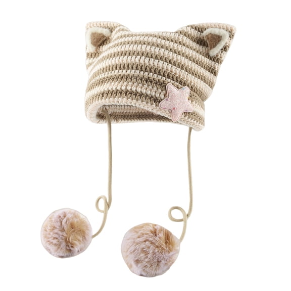 Vrotazzy Cat Ear Gyaru Acubi Hats Cute Star Pompoms Cutecore Clothes Hats,Sizes M