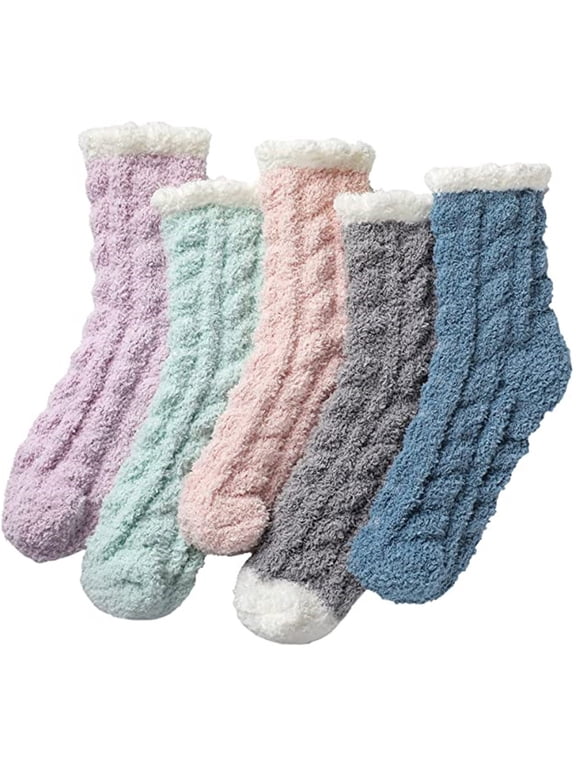 Cozy Fuzzy Sleeping Socks for Women Winter Home Soft Slipper Microfiber 5 Pairs Warm Bedtime Footwear Comfortable Relaxing Indoor