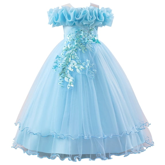Vrotazzy Elegant Off Shoulder Tutu Dress for Girls Occasions and Formal Events with Floral Appliques,12 Years