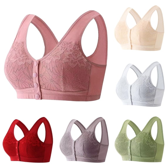 Vrotazzy Front Button Wireless Shaping Bra Lace Non-Underwire Comfort Daily for Senior Women