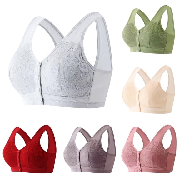 Vrotazzy Front Button Wireless Shaping Bra Lace Non-Underwire Comfort Daily for Senior Women