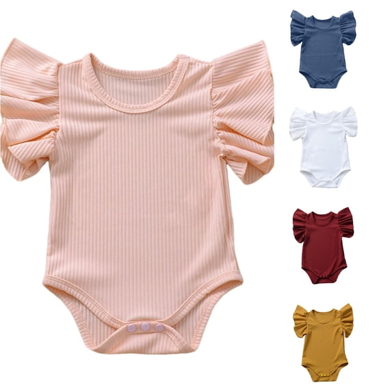 Vrotazzy Girls Bodysuits Baby Solid Ruffle Romper Bodysuit Clothes Outfits Boys Girls -Piece Jumpsuit for Everyday Wear