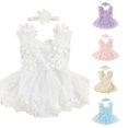 thumbnail image 1 of Vrotazzy Girls Bodysuits for Little Girls – Lace Mesh Romper with Floral Print and Tutu Skirt Summer Crawlers Dress & Headband Accessory, 1 of 4