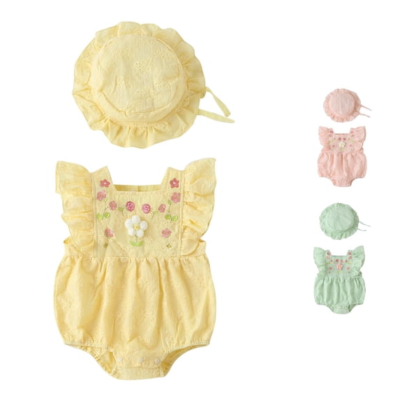 Vrotazzy Girls Bodysuits for and - Lace Romper Set for Baby Girl with Sleeveless Design and Ruffles Sunsuit Romper Bodysuit Outfit