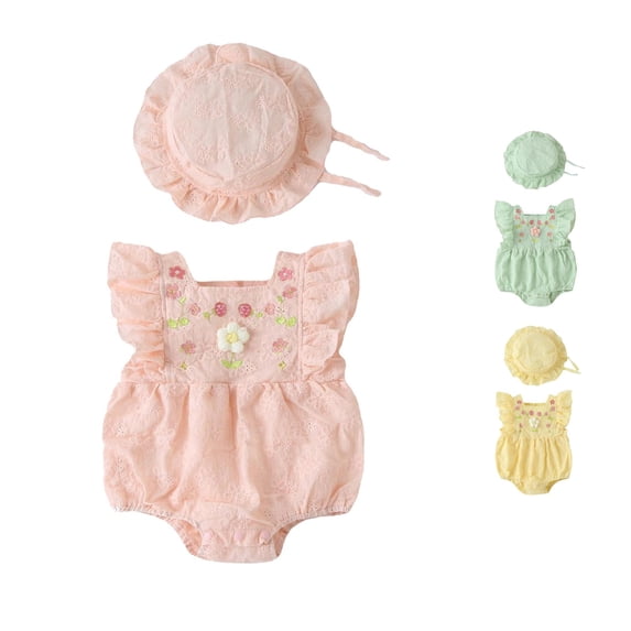 Vrotazzy Girls Bodysuits for and - Lace Romper Set for Baby Girl with Sleeveless Design and Ruffles Sunsuit Romper Bodysuit Outfit