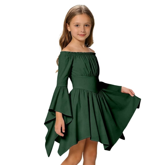 Vrotazzy Girls Casual Fashion Off Shoulder Dress with Ruffle Summer Play Outfit,3-4 Years