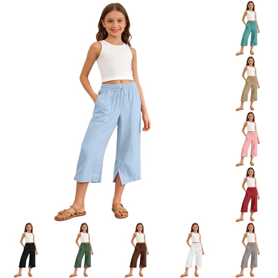 Vrotazzy Girls Casual Ponte Pants for Girls - Everyday Comfortable Loose Fit Trousers with Soft Waistband for Spring Summer and Easy Care