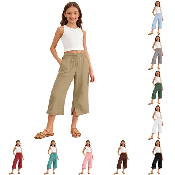 Vrotazzy Girls Casual Ponte Pants for Girls - Everyday Comfortable Loose Fit Trousers with Soft Waistband for Spring Summer and Easy Care