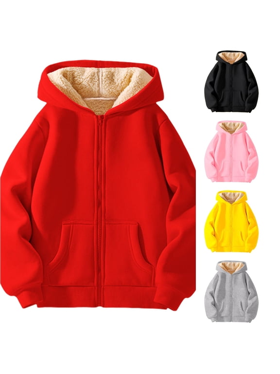 Girls Coat Jacket Winter Warm Hooded Pullover Outerwear With Thick Lamb Wool Versatile Casual for Big Children,Size 11-12 Years