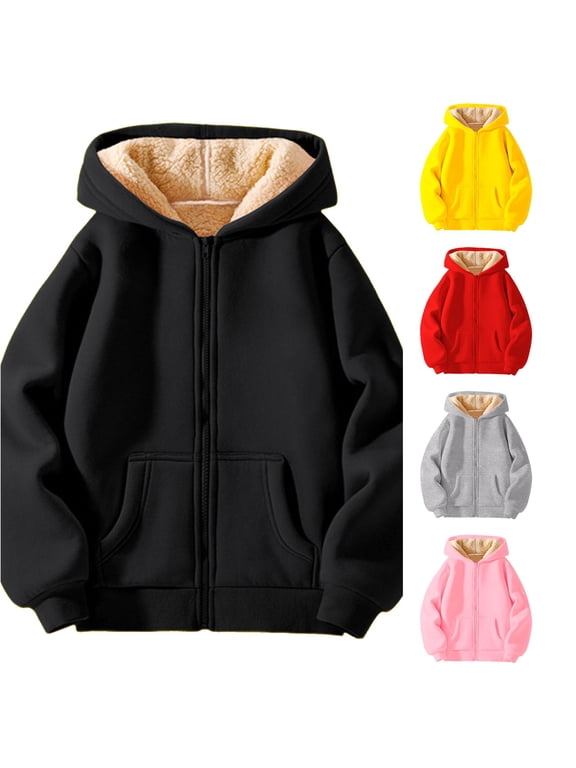 Girls Coat Jacket Winter Warm Hooded Pullover Outerwear With Thick Lamb Wool Versatile Casual for Big Children,Size 4-5 Years