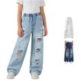 thumbnail image 1 of Vrotazzy Girls Denim Jeans for Everyday Casual Wear with Distressed Design and Elastic Waist - Solid Pants for Spring and Summer, 1 of 9