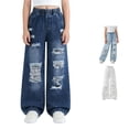 thumbnail image 1 of Vrotazzy Girls Denim Jeans for Everyday Casual Wear with Distressed Design and Elastic Waist - Solid Pants for Spring and Summer, 1 of 7
