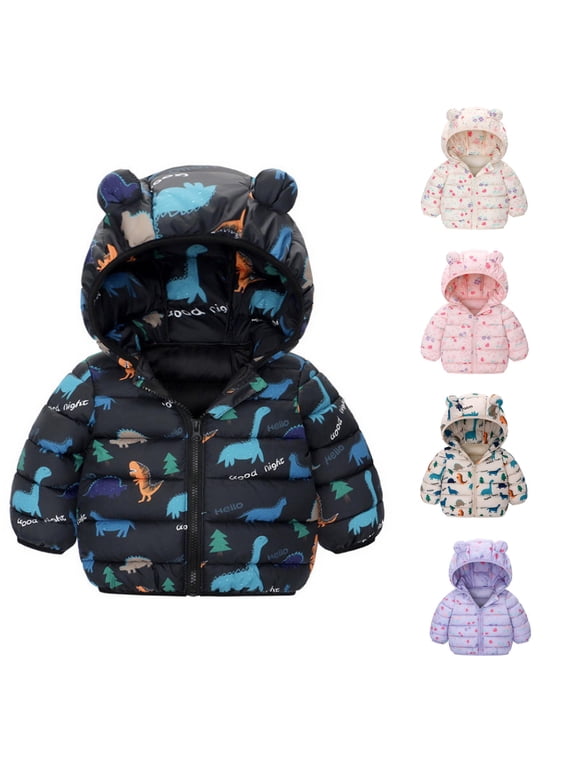 Girls Down Jacket Winter Coat Toddlers Soft Hooded Ears Design Warm Thickened Outerwear Baby Kids Cute Outfits,Size 6-12 Months
