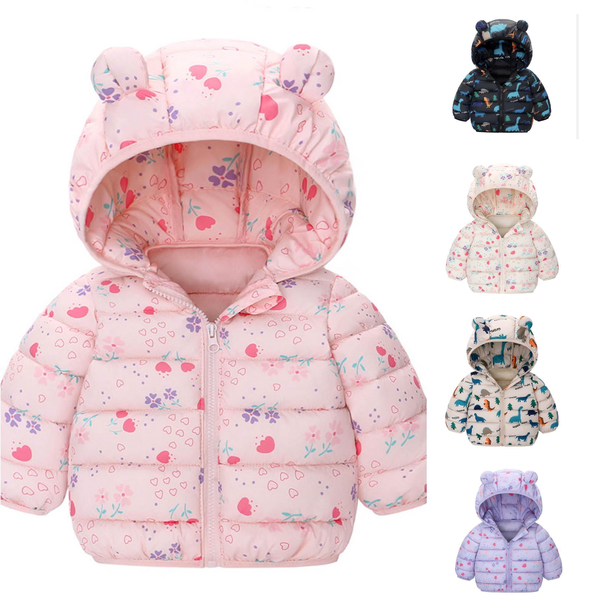 Girls Down Jacket Winter Coat Toddlers Soft Hooded Ears Design Warm Thickened Outerwear Baby Kids Cute Outfits,Sizes 12-18 Months