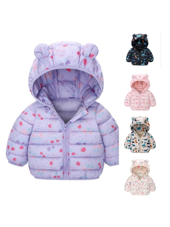 Girls Down Jacket Winter Coat Toddlers Soft Hooded Ears Design Warm Thickened Outerwear Baby Kids Cute Outfits,Sizes 6-12 Months