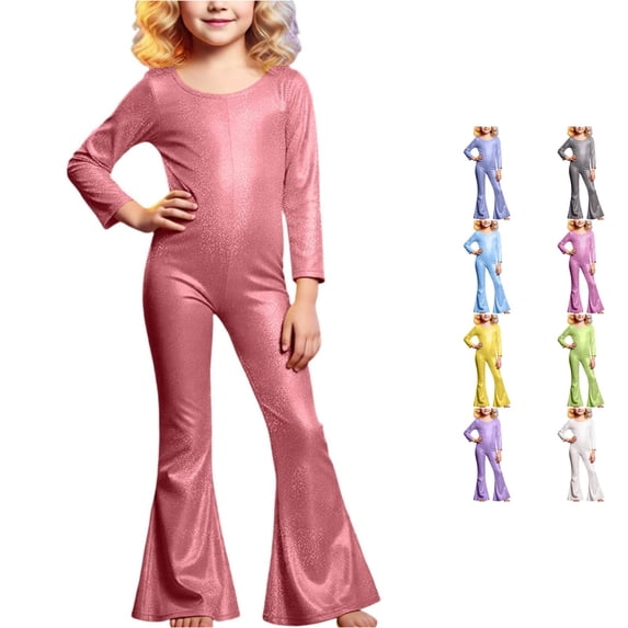 Vrotazzy Girls Glitter Jumpsuit For Performance Girls Bodysuit Long Sleeve Leotard With Stretch Fit For Stage Play And Dance Outfit
