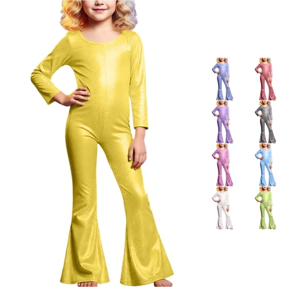 Vrotazzy Girls Glitter Jumpsuit For Performance Girls Bodysuit Long Sleeve Leotard With Stretch Fit For Stage Play And Dance Outfit