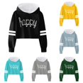 thumbnail image 1 of Vrotazzy Girls Hooded Pullover Sweatshirt Casual Loose Long Sleeve Letter Print Striped Crop Top Youth Athletic Fashion Outerwear, 1 of 3