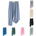 thumbnail image 1 of Vrotazzy Girls Ice Silk Pants for Kids - Elastic High Waisted Casual Trousers Summer Flowing Stretchy Kids Pants Comfortable Everyday Wear, 1 of 3