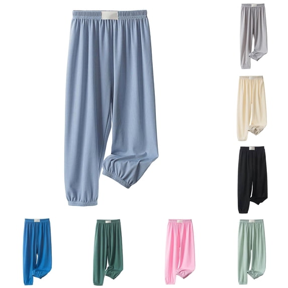 Vrotazzy Girls Ice Silk Pants for Kids - Elastic High Waisted Casual Trousers Summer Flowing Stretchy Kids Pants Comfortable Everyday Wear