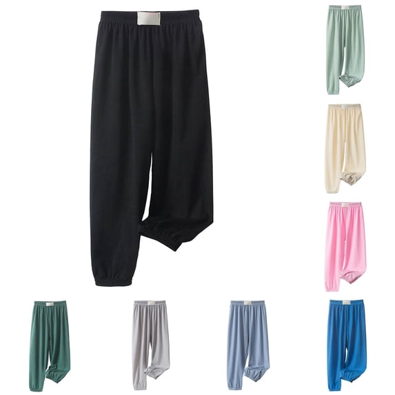 Vrotazzy Girls Ice Silk Pants for Kids - Elastic High Waisted Casual Trousers Summer Flowing Stretchy Kids Pants Comfortable Everyday Wear