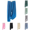 thumbnail image 1 of Vrotazzy Girls Ice Silk Pants for Kids - Elastic High Waisted Casual Trousers Summer Flowing Stretchy Kids Pants Comfortable Everyday Wear, 1 of 3