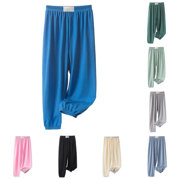 Vrotazzy Girls Ice Silk Pants for Kids - Elastic High Waisted Casual Trousers Summer Flowing Stretchy Kids Pants Comfortable Everyday Wear