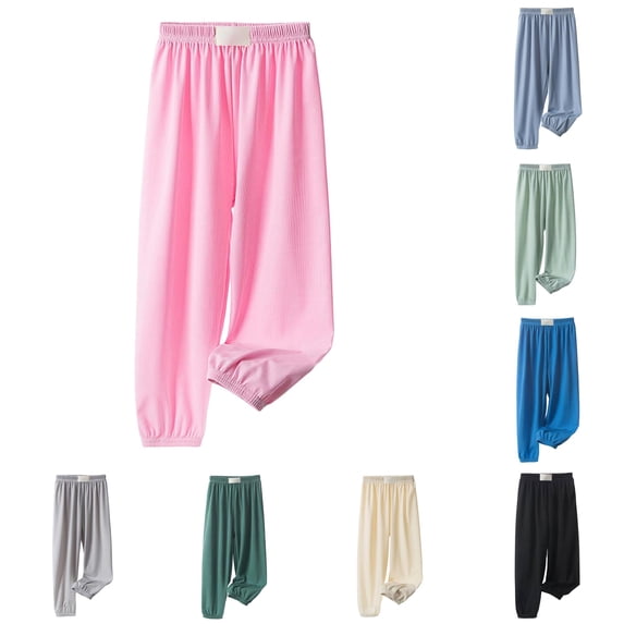 Vrotazzy Girls Ice Silk Pants for Kids - Elastic High Waisted Casual Trousers Summer Flowing Stretchy Kids Pants Comfortable Everyday Wear
