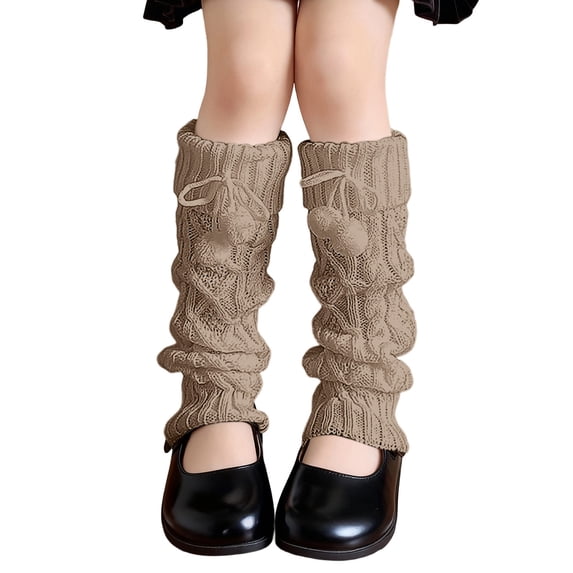 Vrotazzy Girls Knitted Leg Warmers Winter Pattern Boot With Pompoms Thick Thermal Ankle Sleeves For Toddler Youth Cold Weather Outdoor Activities,One Size