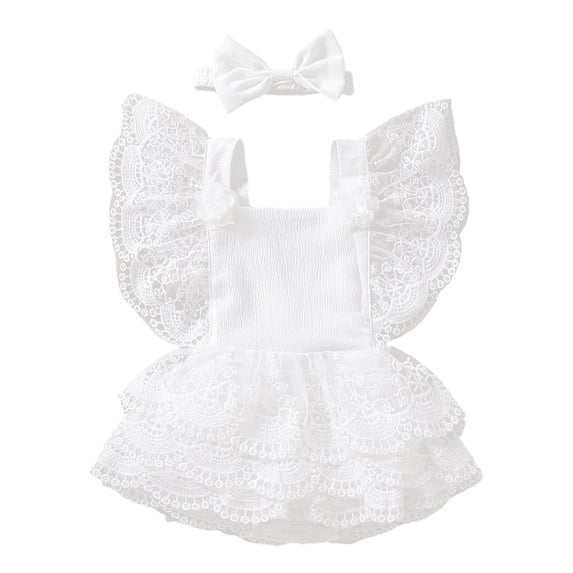 Vrotazzy Girls Lace Romper for Everyday Wear with Delicate Floral Design Casual Baby Bodysuit in Soft Comfort for Spring Summer Everyday Outfit for 0-2 Kids