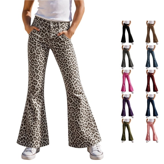 Vrotazzy Girls Leopard Print Casual Wide Leg Pants for Kids Playful Everyday Trousers with Elastic Waist and Comfortable Fit for Daily School & Outdoor